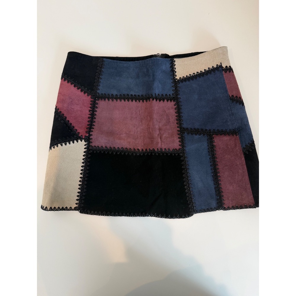 Zara Women's Suede Patchwork Mini Skirt, Multi-colored Panels, Size M - Picture 5 of 6